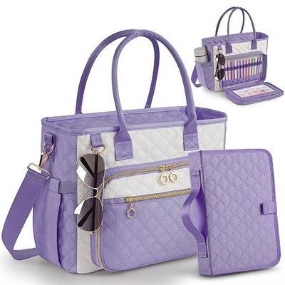 Large Bible Bag with Bible Cover Case for Women,Color-Blocking Quilted Church Tote Bag with Shoulder Strap, Christian Gifts for Women(Purple)