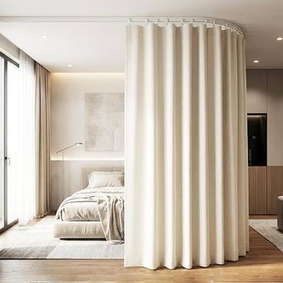 Room Divider Curtains with Flexible Bendable Ceiling & Wall Mounted Track Set, Blackout Window Curtains Thermal Insulated Noise Reduction Privacy Dividers Curtains for Bedroom(Beige,180W X 106L)