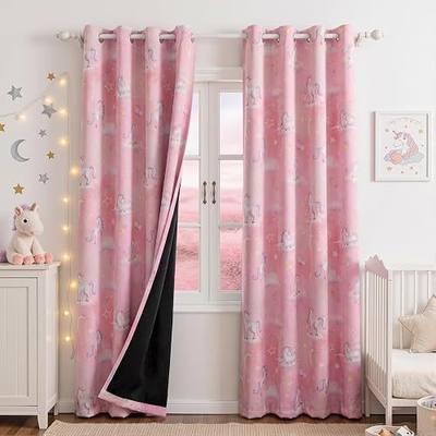 MYSKY HOME Girls Pink Blackout Curtains 84 Inch Long 2 Panels Set Cute Unicorn Rainbow Butterfly Printed Thermal Insulated Grommet Window Treatments for Girls Kids Babys Nursery Bedroom, W52
