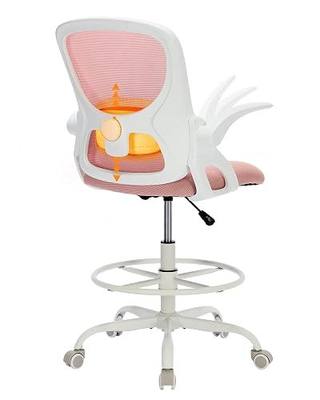 LukkDys Drafting Chair with Arms, Tall Office Chair for Standing Desks | Ergonomic lumbar pad, breathable mesh and foot ring support forward-leaning posture for sewing, crafts and daily studio work.