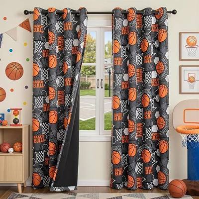 MYSKY HOME 95% Blackout Curtains 84 Inch Long 2 Panels Set with Basketball Sport Printed Thermal Insulated Noise Reducing Grommet Drapes for Kids Boys Bedroom Playroom, 52" W, Black and Orange