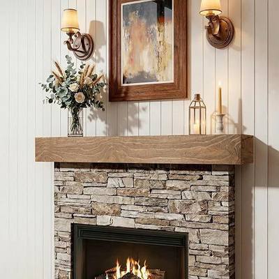 Solid Wood Fireplace Mantel 56", Rustic Mantel Shelf, Rustic Oak | Wall Mounted for Over Fireplace, Farmhouse Hanging Shelf, Decorative Mantel, Floating Mantel Shelf