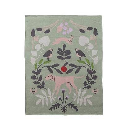 Creative Co-Op Cotton Knit Baby Blanket with Botanical and Animal Motifs, Multicolor