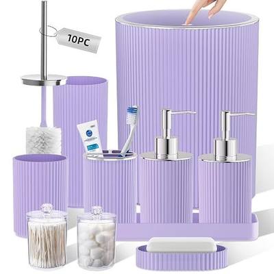 Purple Bathroom Accessories Set, 10PC Bathroom Set, Bath Accessory with Pop Up Trash Can, Soap Dispenser, Toilet Brush, Toothbrush Set Qtip Holders & Tray