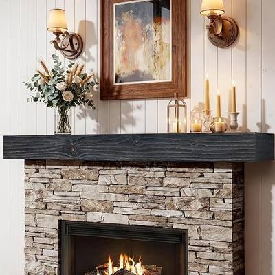 Solid Wood Fireplace Mantel 72", Rustic Mantel Shelf, Rustic Ebony | Wall Mounted for Over Fireplace, Farmhouse Hanging Shelf, Decorative Mantel, Floating Mantel Shelf