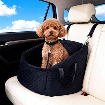 Dog Car Seat for Small Dogs, Elevated Pet Booster Seat | Soft Velvet Travel Bed with Safety Leash, Supportive Cushioning & Washable Cover for Cars, SUVs and Trucks, Up to 30 lbs