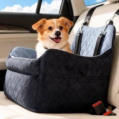 Dog Car Seat for Small Dogs, Elevated Pet Booster Seat with Safety Leash & Anti-Slip Base, Washable Dog Car Bed Travel Seat for Small Pets up to 30 lbs, Black & Gray