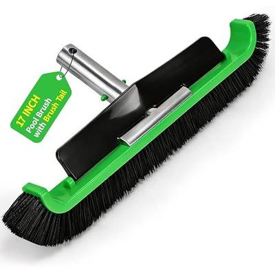 Wide Pool Brush Head, Heavy Duty Pool Scrub Brush with 12-Rows Soft Bristles, Inground/Above Ground Pool with Curved Ends, Clean Pool Wall, Floor, Step, Corner Faster, Safe for Vinyl Liner (17 INCH)