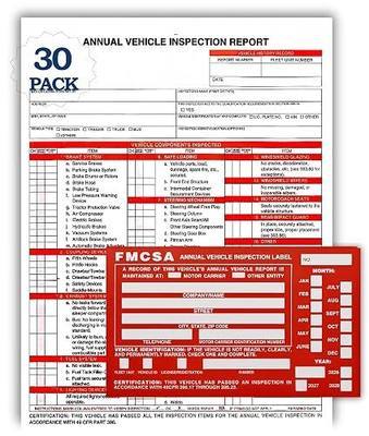 Annual Vehicle Inspection Report Form & Red FMCSA Label Aluminum | DOT Compliant,3-Ply Carbonless Forms for Trucks&Fleet Management,High-Visibility Adhesive Stickers,30-Pack