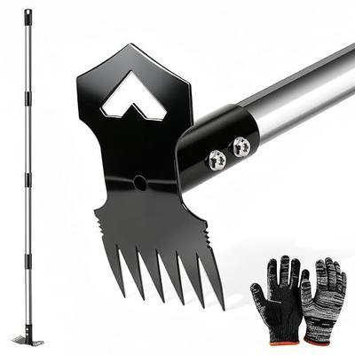 60" Weed Puller Tool with Long Handle, 2-in-1 Weed Rake & Garden Hoe, Stand Up Weeding Tools Gardening, Heavy Duty Steel Weeder Tool, Manual Uprooting Weed Remover Tool for Yard, Lawn, Patio, Garden