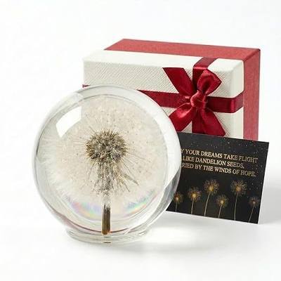 Dandelion Paperweight with Real Dandelion in Crystal Glass Ball, 3.1 Inch | Meaningful gift for women, moms, friends and teachers, ideal for home or office desks and symbolizing hope, luck and dreams