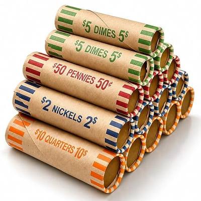 136 Count Coin Wrappers Assorted, Preformed Coin Roll Wrappers for Quarters, Pennies, Nickels & Dimes, Standard Size for Banks, Stores & Offices