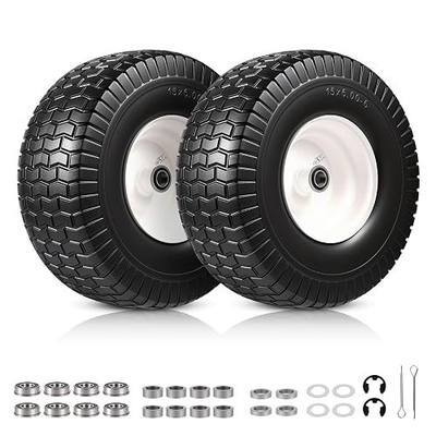 15x6.00-6 Flat Free Lawn Mower Tire and Wheel, 15x6-6 Front Tire Assembly | Compatible with John Deere Husqvarna Riding Mowers Lawn Tractors, with 3/4" & 5/8" Bearings, 3" Centered Hub, 2 Pcs