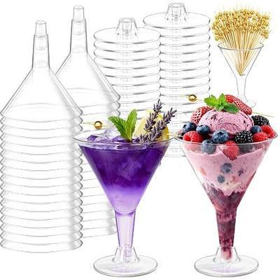 RYTOXILO 50 PCS Plastic Martini Glasses Disposable, 7 floz Clear Martini Plastic Glasses with Cocktail Picks, Unbreakable Mini Cocktail Cups for Weddings Party