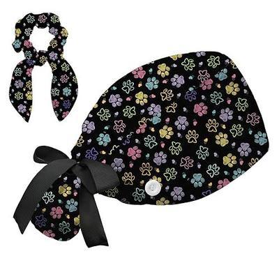 Ponytail Scrub Cap for Women - Surgical Caps with Breathable Fabric,Comes with a Matching Bow Scrunchie Hair Tie