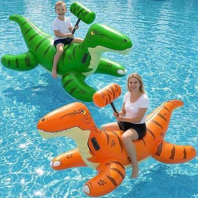 Jasonwell Pool Games Toys Floats -2Pack Inflatable Dinosaur Pool Floats with Blow Up Toy Hammers Ride on Pool Floaties for Kids Teens Adults Lounge Raft Summer Lake Beach Party Decorations