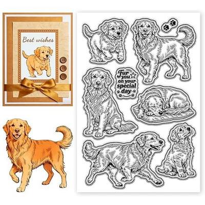 Golden Retriever Clear Stamps Realistic Animals Silicone Stamp Seal Pets Transparent Stamps for DIY Scrapbooking and Card Making Paper Craft Decor, 6.3x4.3 Inch