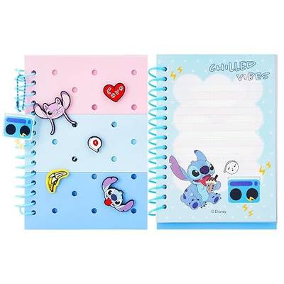 MINISO Disney Stitch & Angel MIckey DIY Notebook with Removable Charms and stickers,A5 Lined Journal Cute Cartoon Themed Diary Portable Travel Notebook for School, Office,for Stitch Fans (blue)