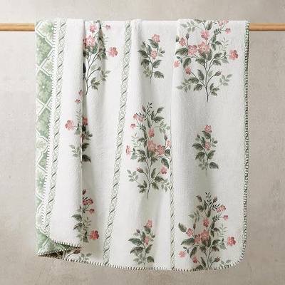Floral Reversible Throw Blanket for Couch-Coco Flannel Soft Bed Blankets | Luxuriously Warm Fluffy Decor for Women, Mom, Her & Girls, Plush Throw for Sofa, Chair, 50x60in, Herb Green