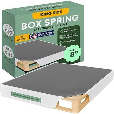 Greaton, Unassembled King Bed – 8-Inch Wood Box Spring Only – Amish Made in USA – Quiet Noise Free -Replacement Mattress Foundation – Packed Flat, Easy Assembly (White)
