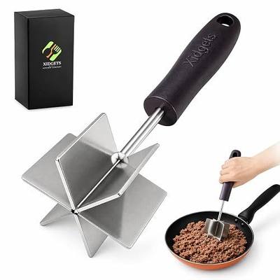 Stainless Steel Meat Chopper & Masher, 6-Blade, Full Grip, Dishwasher Safe