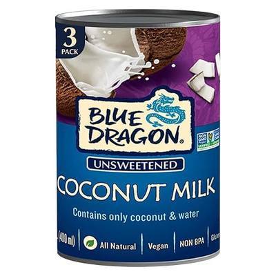 Blue Dragon Regular Coconut Milk - 13.5oz (Pack of 3) - Full Fat Unsweetened Coconut Milk From Thai Coconuts - Vegan, Gluten Free, All Natural For Curries, Soups & Baking - Non-BPA Canned Coconut Milk