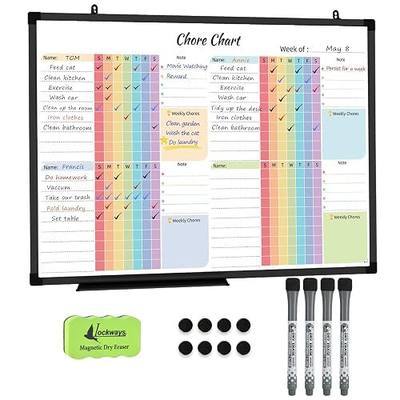 Lockways 36" x 24" Magnetic Chore Chart Board Aluminum Frame, Wall Mounted Dry Erase Board for Home, Organization Reward Board for Messages