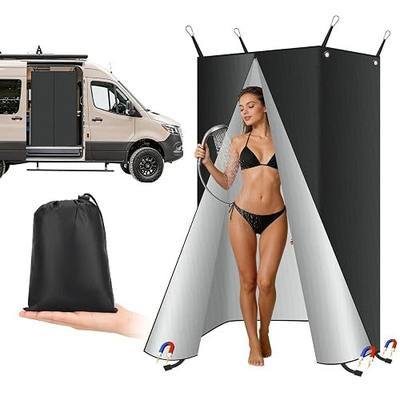 Van Shower Curtain with Magnetic Bottom, 30 x 72“ Heavy-Duty Waterproof Privacy Curtain for Sprinter Van Rear Door, Camper and RV Camping Outdoor Shower, with Storage Pockets