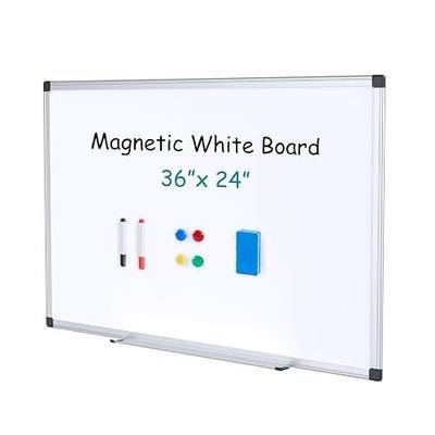 OLIXIS Magnetic White Board, Dry Erase Board for Wall 36" x 24", Whiteboard with 1 Dry Eraser & 2 Multicolor Markers & 4 Magnetic Pins, Aluminium Frame for Home, School, Office, White