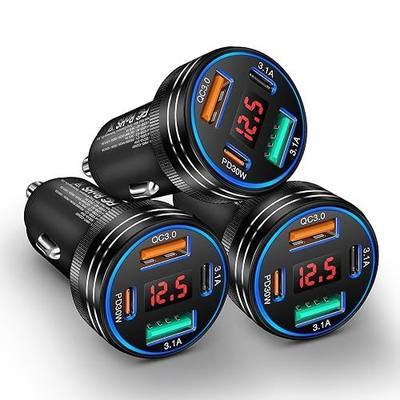 3Pack USB C Car Charger, 65W 4-Port Cigarette Lighter USB Charger with Voltage Display,12-24V Dual USB-C+USB-A Car Charger USB C Fast Charge Phone Accessories for iPhone 17 16 15 Pro Max Plus S25 S24