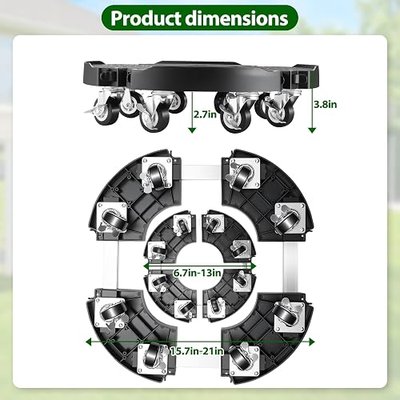 Plant Stand With 8 Locking Wheels,15-21In Adjustable Rolling Plant Stands General Large Plant Rolling Tray Indoor Outdoor 500Lbs Plant Caddy With Caster Wheels,Black Plant Stand Indoor