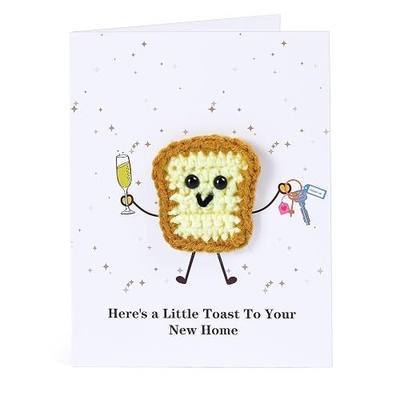 Handmade 3D Crochet Toast New Home Card - Unique Housewarming Gift Card | For Birthday, Graduation, New Job, New Home, Anniversary, New Beginnings, with Envelope