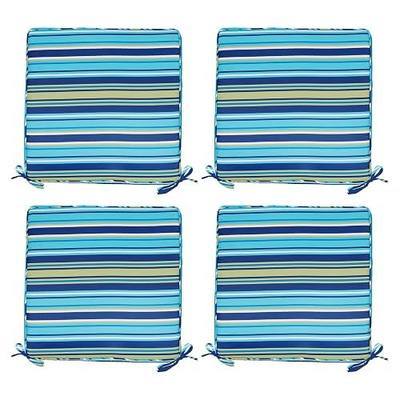 4 Pack Patio Cushion Covers Replacement, Washable Outdoor Cushion Covers Replacement with Zipper, Waterproof Outdoor Couch Cushion Slipcovers for Patio Furniture, Cyan Stripes, 18.9"D×18.9"W×3.15"H