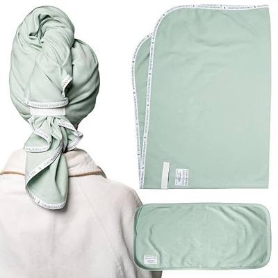 Curlfriend Collective Cotton Cloud T-Shirt Hair Towel Duo, Sage The Day | XL + Mini Hair Drying Towels for Curly Hair, No-Slip Plopping Towel, Ultra Absorbent Cotton