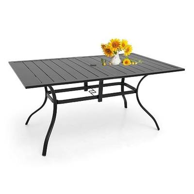 Anmutig 63" Rectangular Outdoor Dining Table, Metal Patio Table for 6 | Powder-Coated Steel Frame, Weather-Resistant Design, Slatted Metal Tabletop, Adjustable Umbrella Hole, Patio, Backyard Use