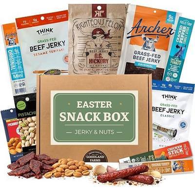 Jerky Easter Basket – Prefilled Gift Box with Jerky, Meat Sticks & Nuts, High Protein Snacks for Teens and Adults, Premade Easter Snack Assortment