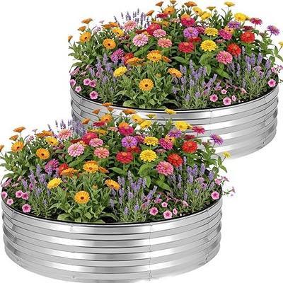 2 Pcs 4x4x1ft Round Galvanized Raised Garden Bed Outdoor, Metal Planter Box for Gardening, Raised Garden Beds for Vegetables Flowers Herbs - Silver