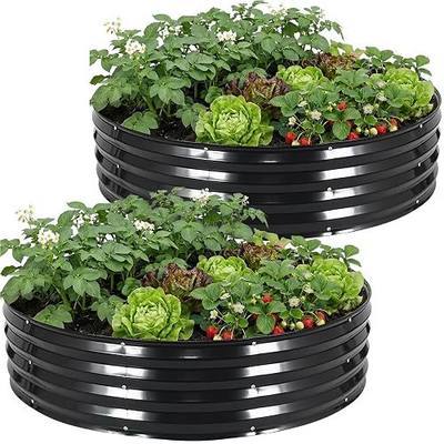 Round Raised Garden Bed, Garden Box 4x4x1ft, Grey, 2 pcs | Round galvanized raised bed, Rust-proof, Easy tool-free assembly, Rubber safety strip, For vegetables & flowers in yard