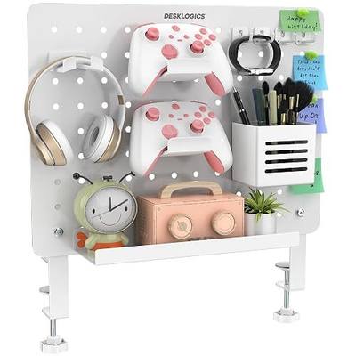 Clamp on Desk Pegboard 16.5"x12.6", White Heavy Duty Steel Desktop Organizer with 4 Magnet Pins, No-Drill Metal Peg Board Mount for Office & Gaming, Horizontal/Vertical