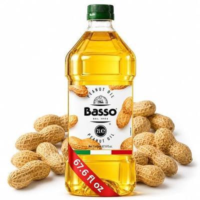 BASSO 1904-100% Pure Peanut Oil for Deep frying, 2 Liters (67.6 Fl Oz) | Peanut oil for cooking, High Smoke Point Cooking Oil for Frying, Sautéing & Baking, Product of Italy