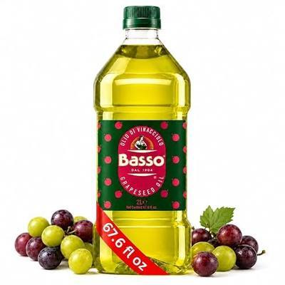 BASSO 1904 - Italian Grapeseed Oil Cooking, 2 Liters (67.6 fl oz) | Grapeseed Cooking Oil with Light Neutral Oil for Everyday Kitchen Use, Cooking, Dressings and Sauces, Product of Italy