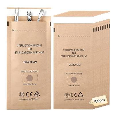 150Pcs Disposable Self-sealing Sterilizer Pouches for Nail Tool | 100mm x 200mm, Dry Heat Autoclave, Self-Sealing, Kraft Paper Material, Color-Changing Indicator, for Nail & Tattoo Tools