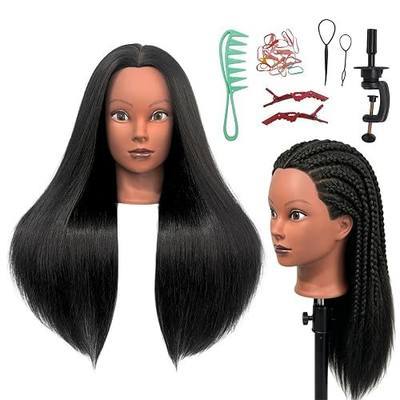 Black Mannequin Head with Hair, Cosmetology Mannequin Head for Braiding | 21" Female Training Doll Head for Hairdressers, Hairstylists & Students, African Mannequin Head for Hair styling, Cutting