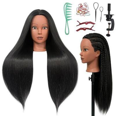 Braiding Mannequin Head with Hair, Black Mannequin Head for Hair Styling | 28" Cosmetology Mannequin Doll Head for Hairdressers, Hairstylists, African Mannequin Head with Stand for Hair Salon