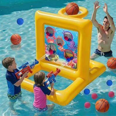 Pool Toys for Kids & Adults, 2-in-1 Shooting Target Game & Pool Basketball Hoop, Family Pool Toy for Summer Swimming Pool Games, Pool Party Games and Backyard Fun