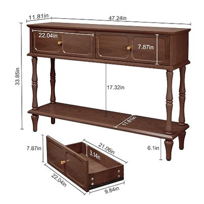 ARTPOWER Console Table with Drawers for Entryway, Mid-Century Entryway Table with Storage, Brown Narrow Entryway Table with Open Shelf Behind Sofa for Living Room, Foyer, Hallway