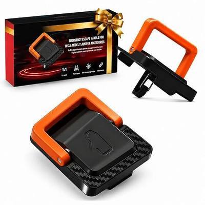 Emergency Door Release Handle for Tesla Model Y Juniper 2025 2026,Rear Door Emergency Escape Tool Manual Opener, Alloy Pull Rod, Carbon Fiber Reinforcement, Fluorescent Handle, Matte Black.