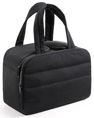 LIGHT FLIGHT Travel Toiletry Bag, Quilted Travel Makeup Cosmetic Bag Organizer, Toiletry Bags for Traveling Women, Make up Bag with Handle, Black