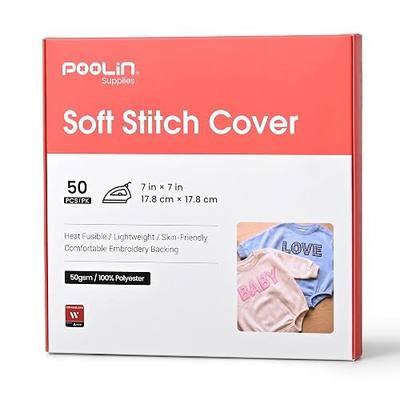 Poolin Soft Stitch Cover 7" x 7" (50PCS), Heat Fusible Embroidery Backing | Skin-Friendly, Lightweight Tender Touch Embroidery Backing