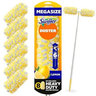 Swiffer Duster Kit with 6 ft Super Extendable Handle, Heavy Duty Starter Kit with 8 Refills, Lemon Scent